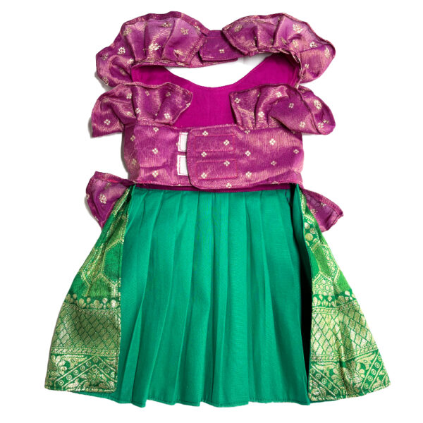 Pattu Traditional Dress- Pink Green - Image 3