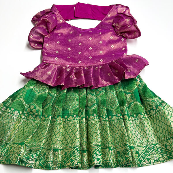 Pattu Traditional Dress- Pink Green - Image 4