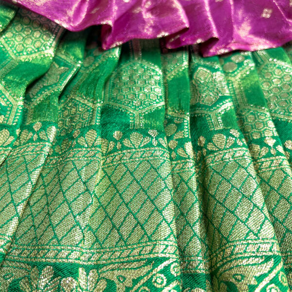 Pattu Traditional Dress- Pink Green - Image 7