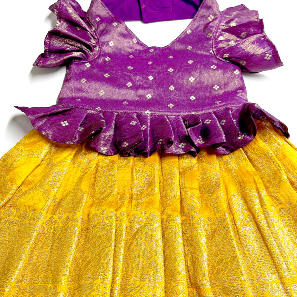 Pattu Traditional Dress- Yellow Violet - Image 3