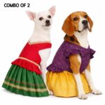 Red Green Parkar polka & Purple yellow Pattu dress- Combo of 2