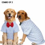 Blue strips shirt & blue embroidery shirts- combo of 2