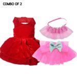 Red velvet dress & Pink barbie dress- Combo of 2 - Image 2