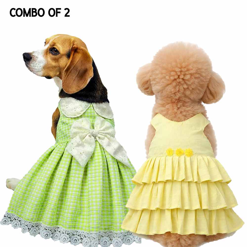 8-1499- Green Bow Dress & Butter Yellow Dress- Combo of 2 - Image 1