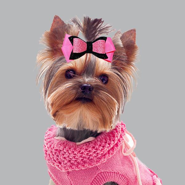 Pink Ellie bows dog hair clips - Image 2