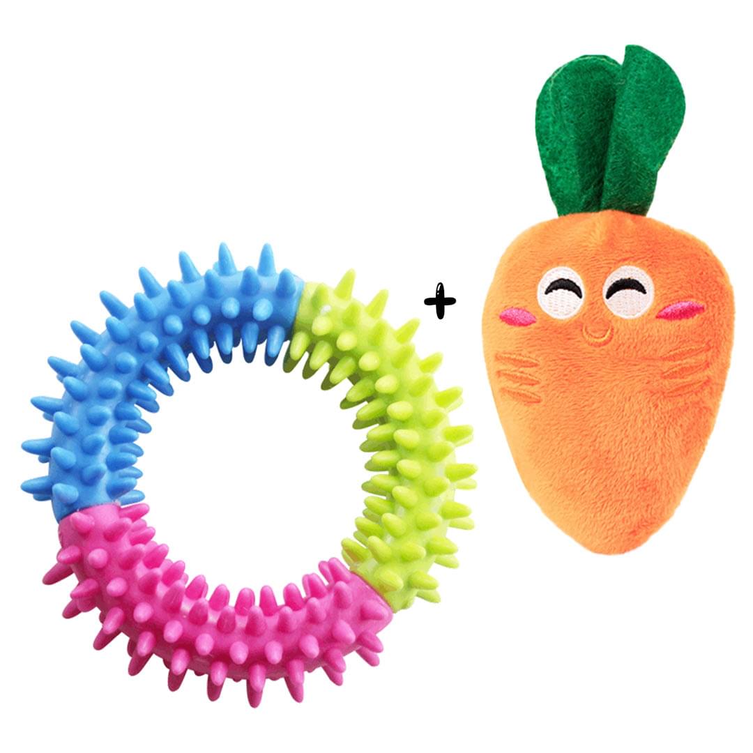 Combo of Teeth Cleaning Rubber Circle and Carrot Plush Toy - Image 1