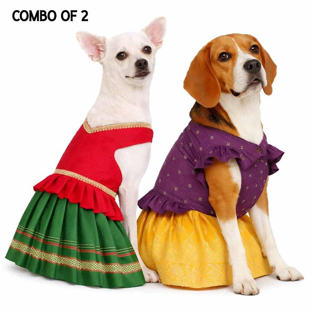 Red Green Parkar polka & Purple yellow Pattu dress- Combo of 2 - Image 1