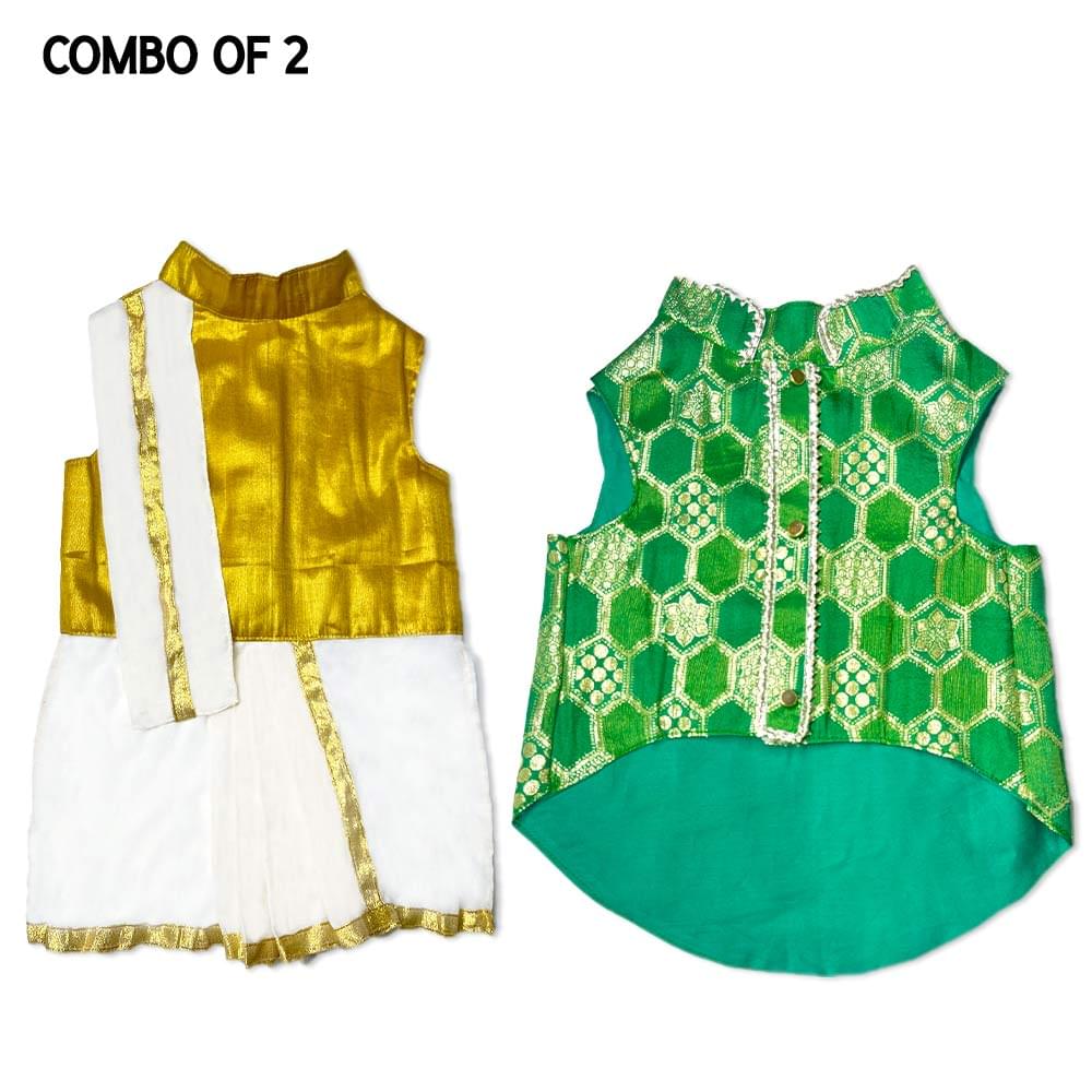 Dhoti Kurta Set & Green Silk Kurta- Combo of 2 - Image 1