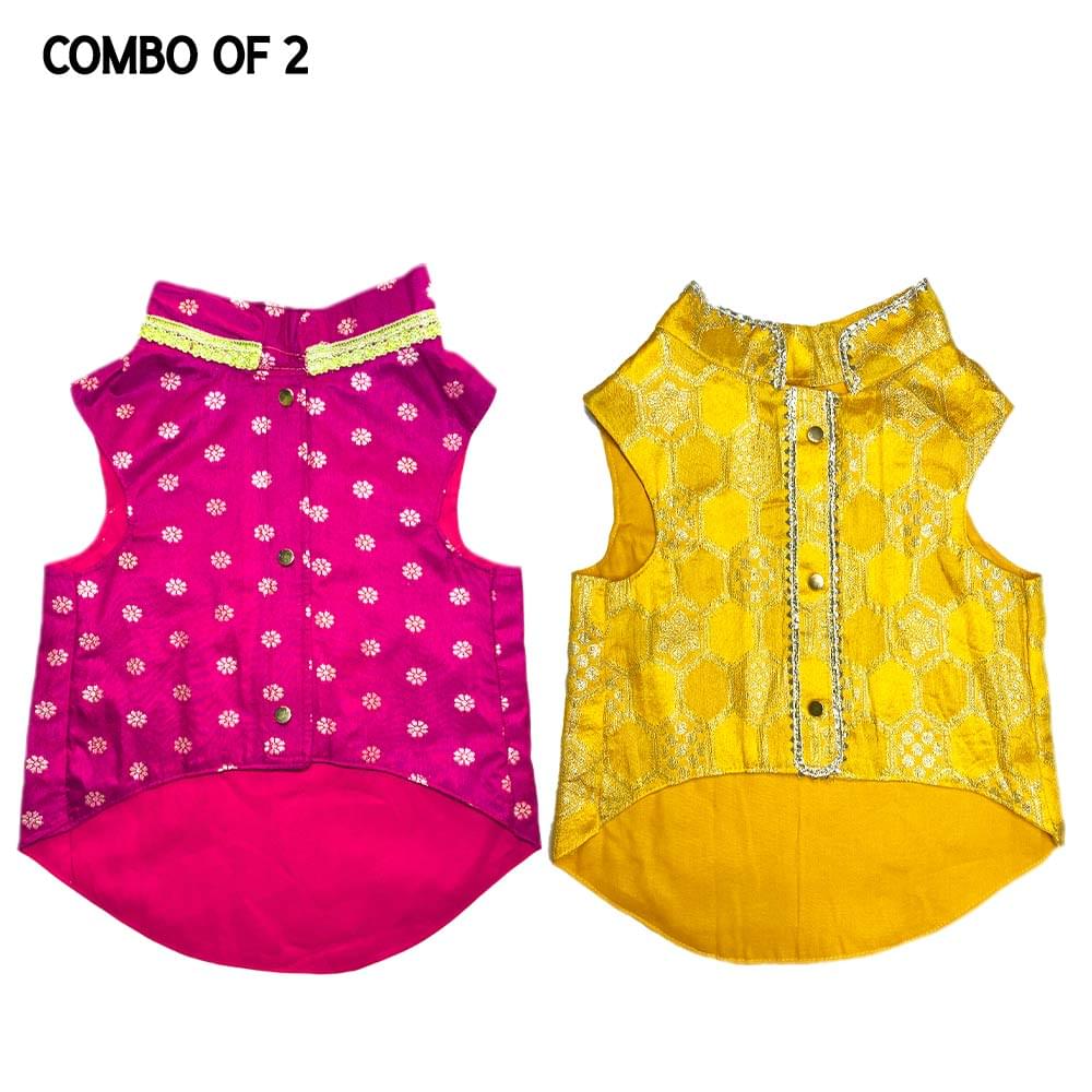 Pink Silk Kurta & Yellow Silk Kurta- Combo of 2 - Image 1