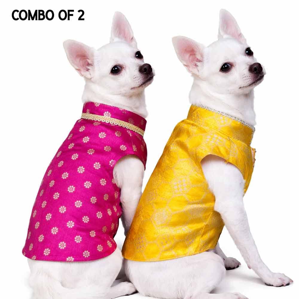 Pink Silk Kurta & Yellow Silk Kurta- Combo of 2 - Image 1