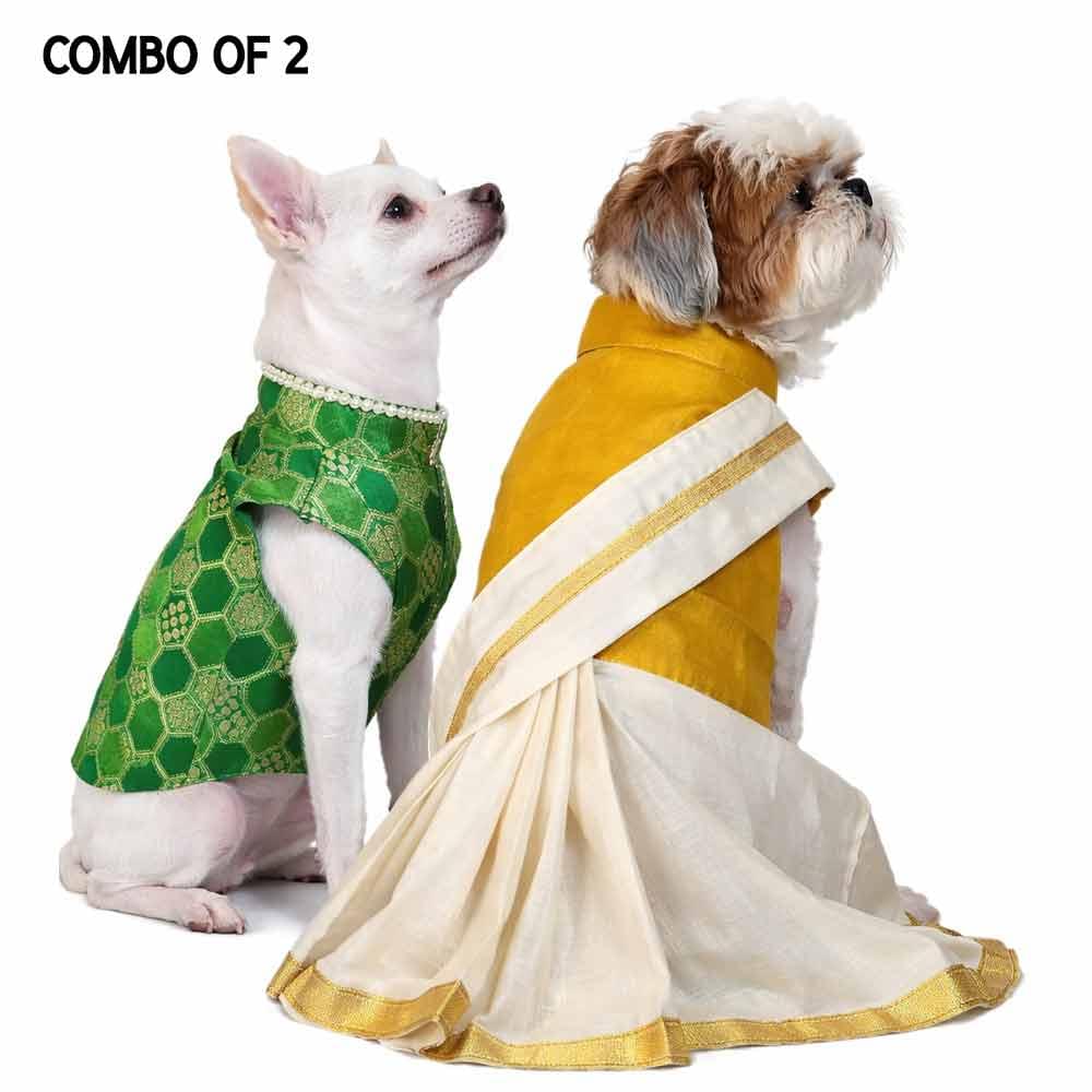 Dhoti Kurta Set & Green Silk Kurta- Combo of 2 - Image 1