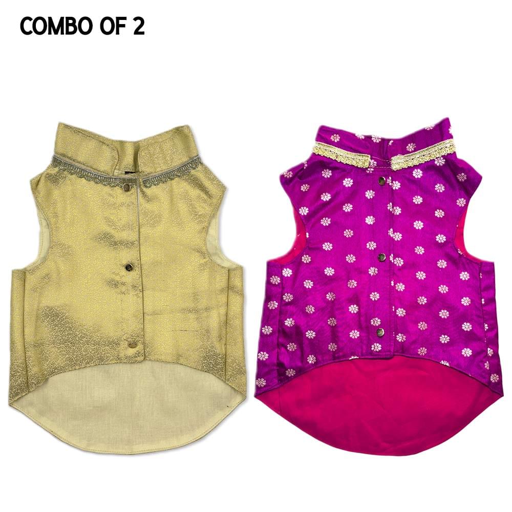 White Gold Kurta & Magenta Silk Kurta- Combo of 2 - Image 1