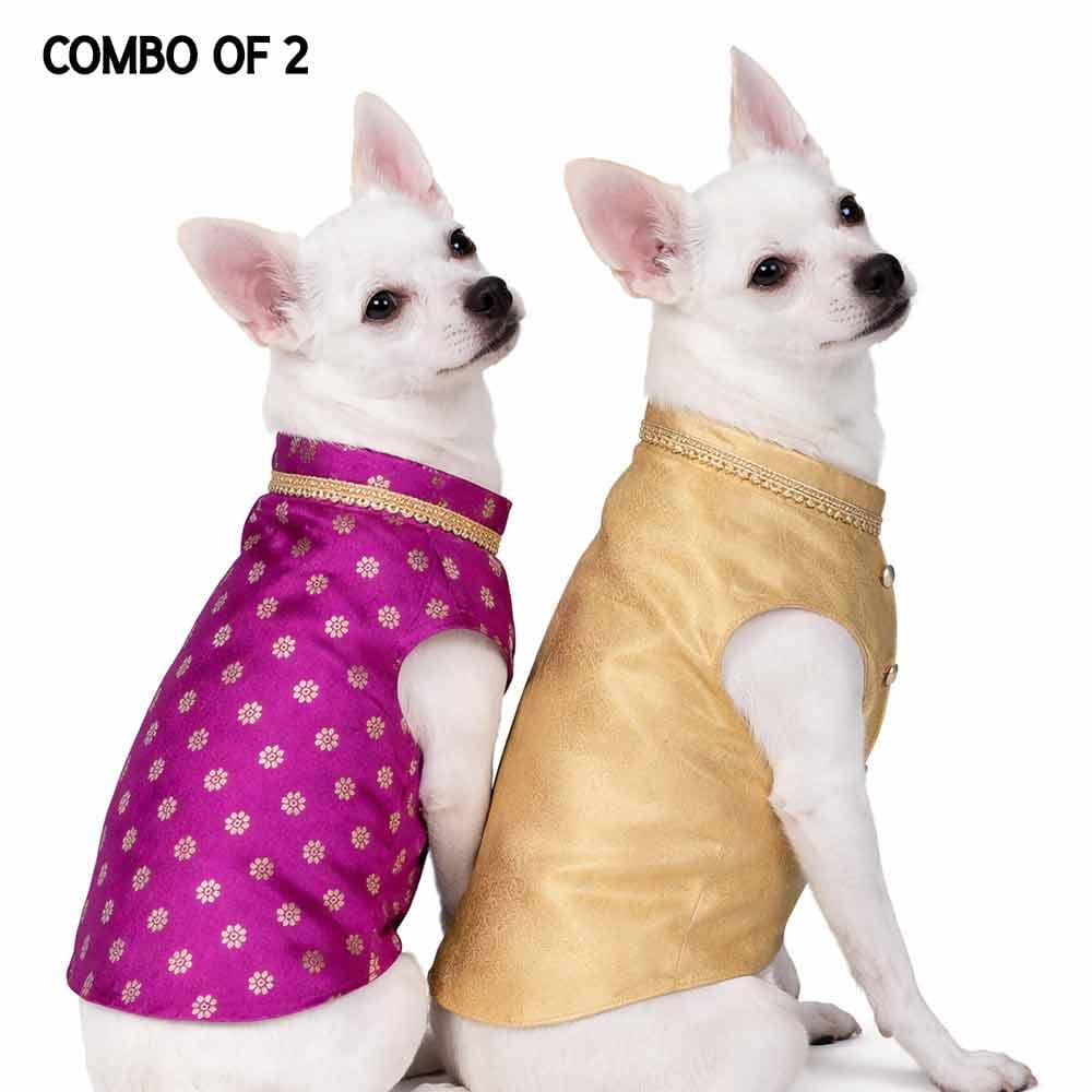 White Gold Kurta & Magenta Silk Kurta- Combo of 2 - Image 1