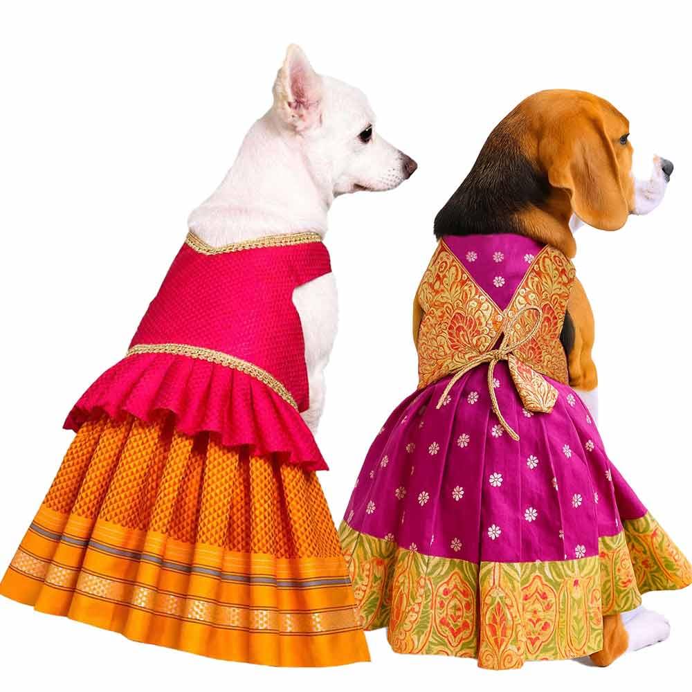 Yellow Pink Parkar Polka & Paithani Purple Dresses- Combo of 2 - Image 1