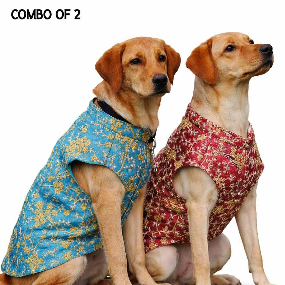 Maroon & Blue sherwani for dogs- Combo of 2 - Image 1