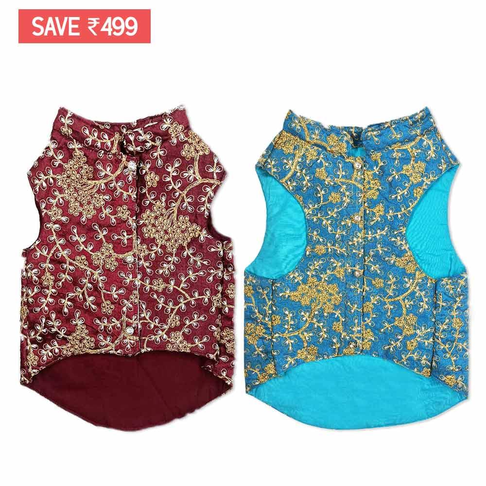 8 Maroon & Blue sherwani for dogs- Combo of 2 - Image 1