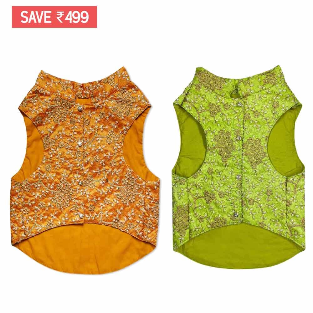 9 Yellow gold & Lime green sherwani- Combo of 2 - Image 1