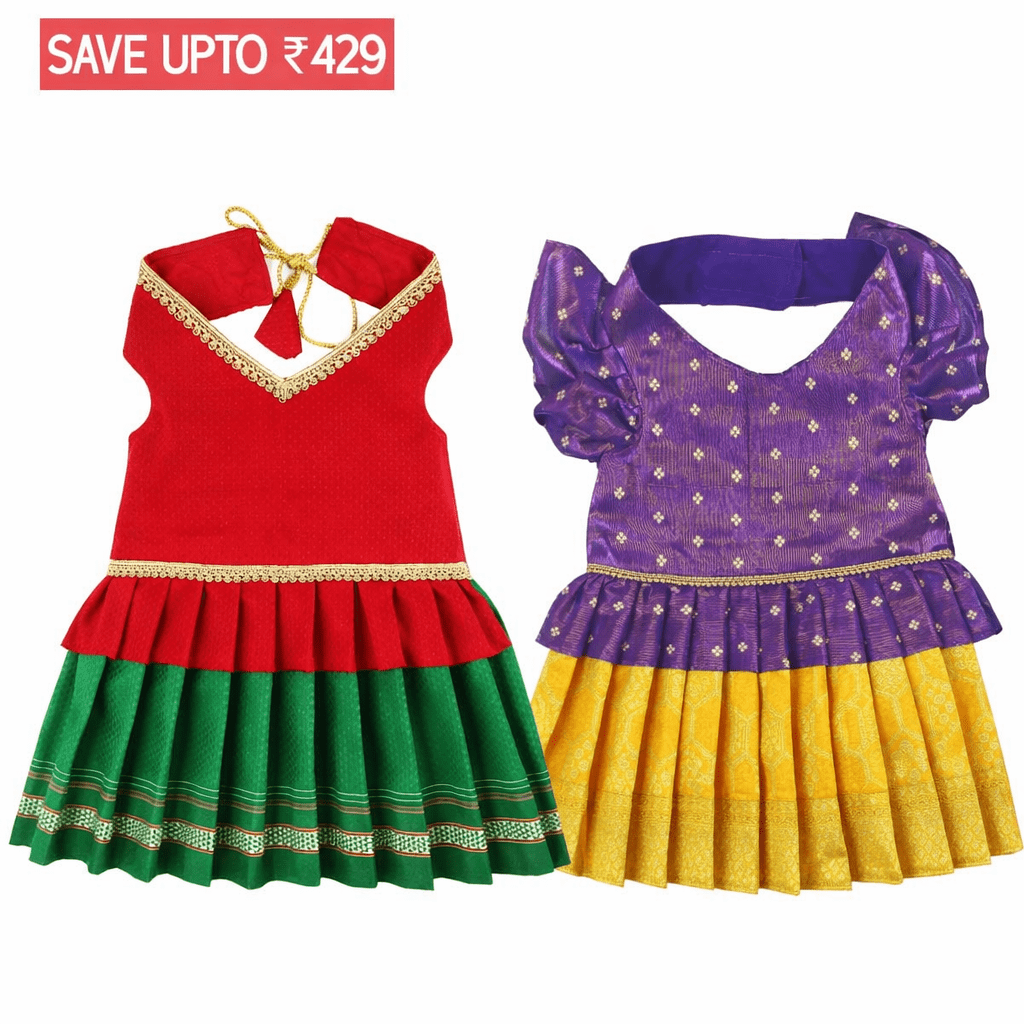 Red Green Parkar polka & Purple yellow Pattu dress- Combo of 2 - Image 1