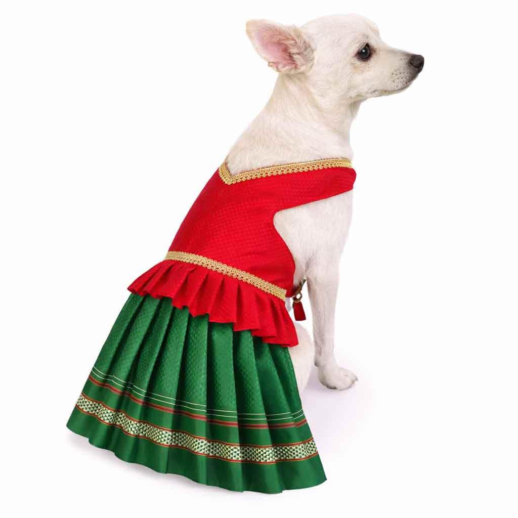 Red Green Parkar polka & Purple yellow Pattu dress- Combo of 2 - Image 2