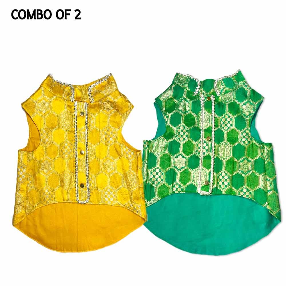 10 Yellow silk & Green silk kurta- Combo of 2 - Image 1