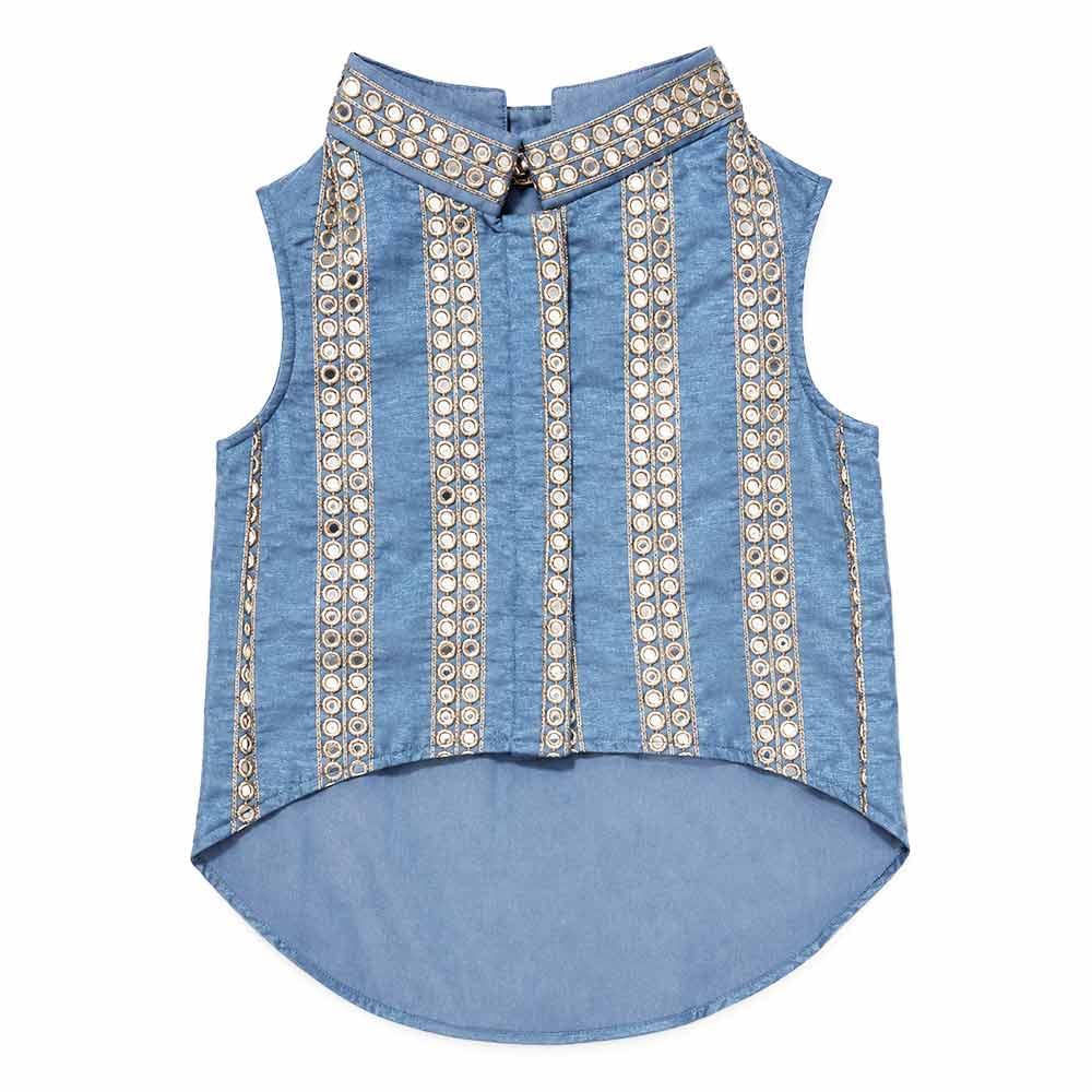 Blue mirror work sherwani - Image 2