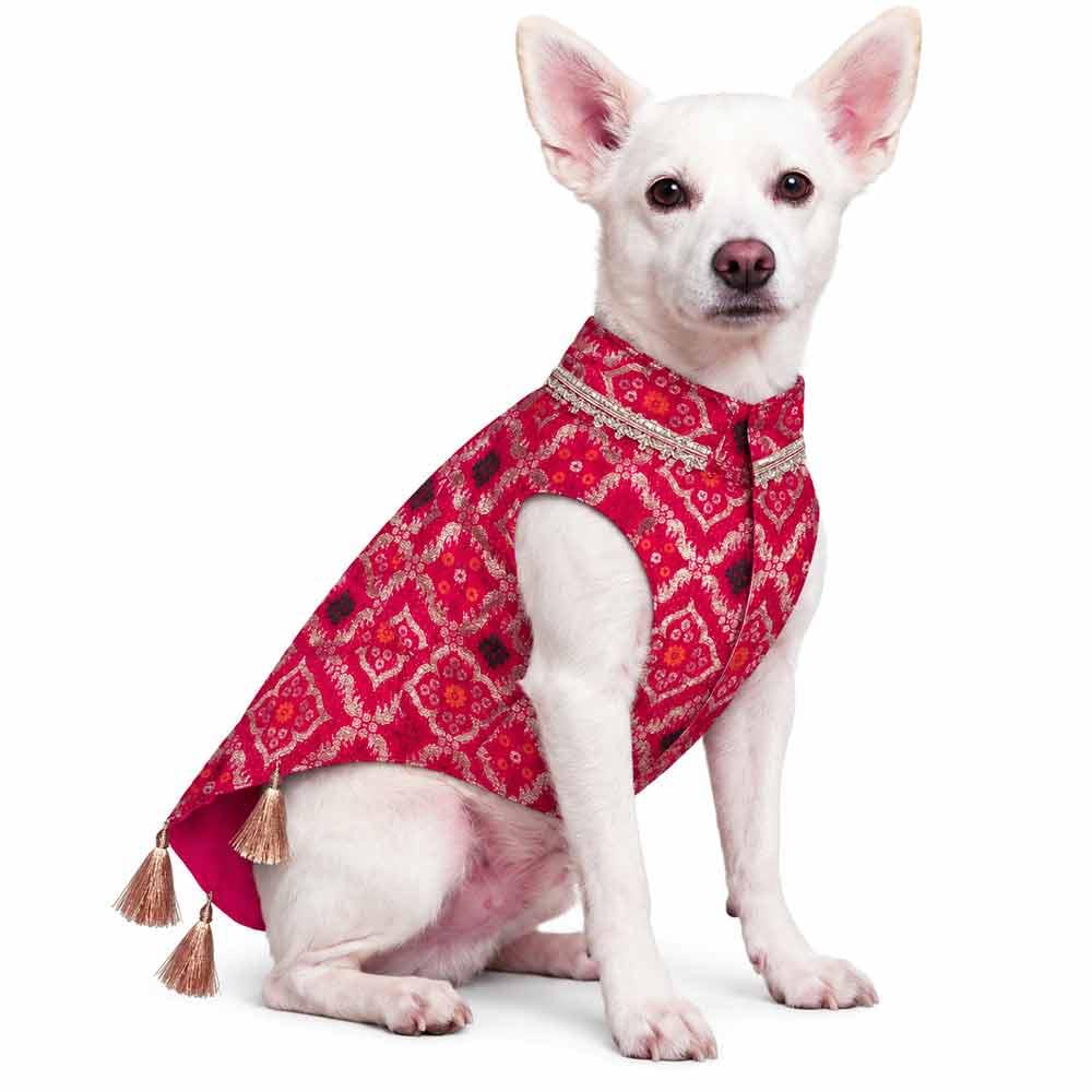 1 Hot Pink Brocade festive dog dress - Image 1