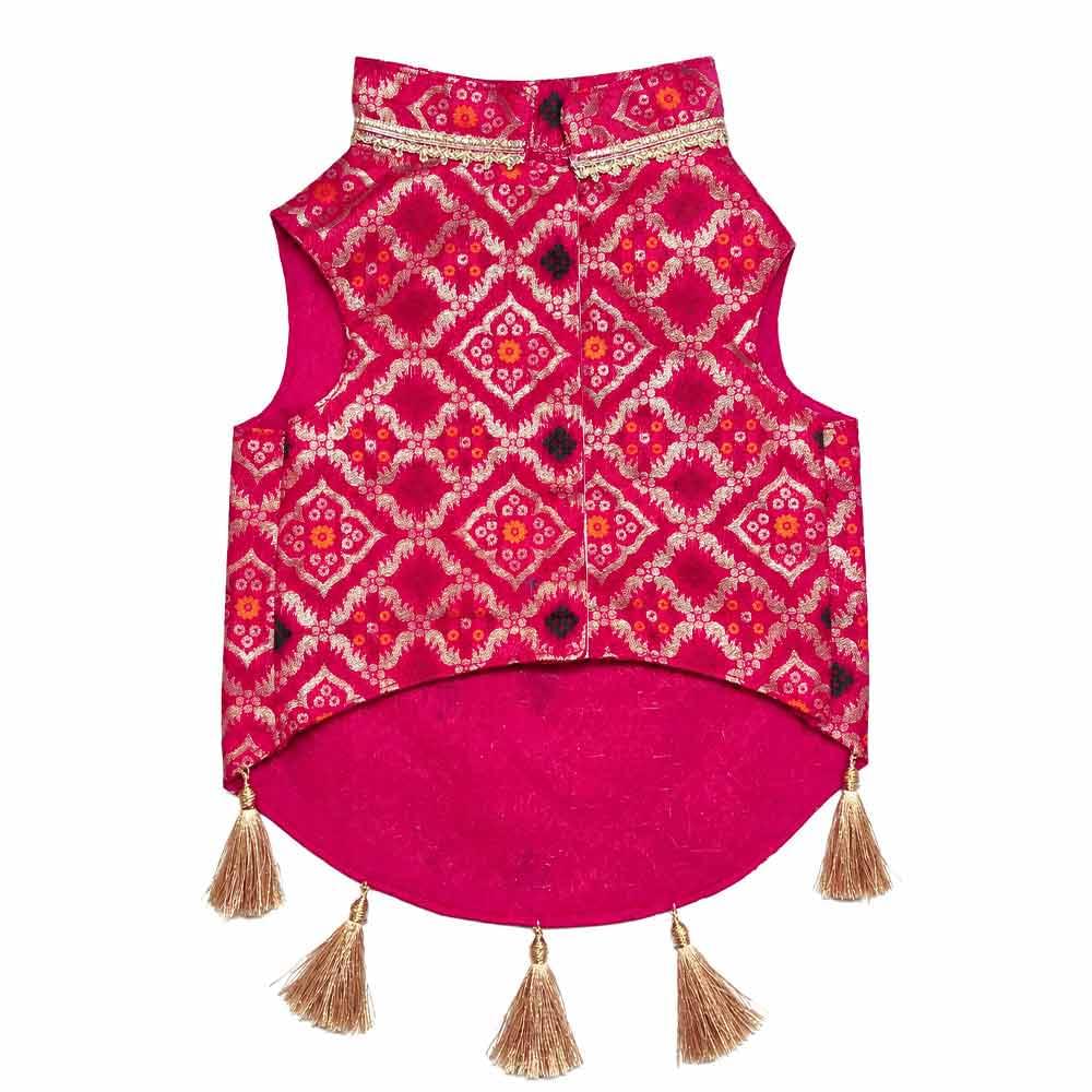 Hot Pink Brocade festive dog dress - Image 2